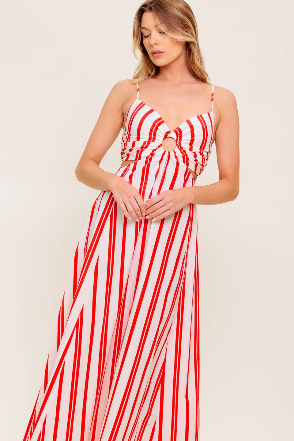 DREAM PETALS RED STRIPE WOVEN ANKLE DRESS Flying Tomato